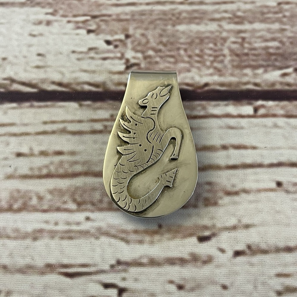 Vintage Mexico Taxco Sterling‎ Silver Aztec Serpent Money Clip Quetzalcoatl